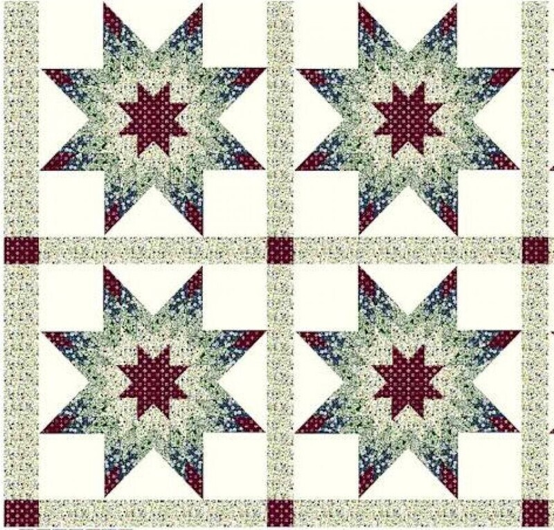 90" Calico Star Burgundy  Quilt Top, 2 3/8 Yards