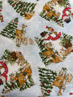 Christmas Xmas Snowman Selfie Christmas Birds Patchwork Sewing Quilting Fabric 
