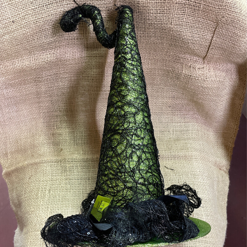 Glitter Green Mesh Witch Hat With Lace And Bow
