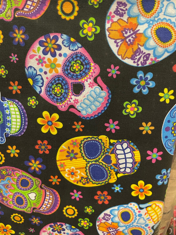 Sugar Skulls On Black With Florals