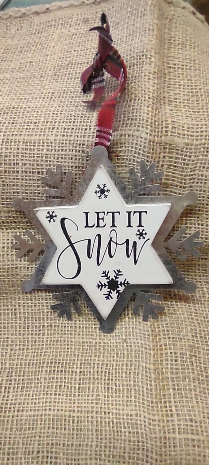Let it Snow Wood/Metal Ornament, 6" x 6"