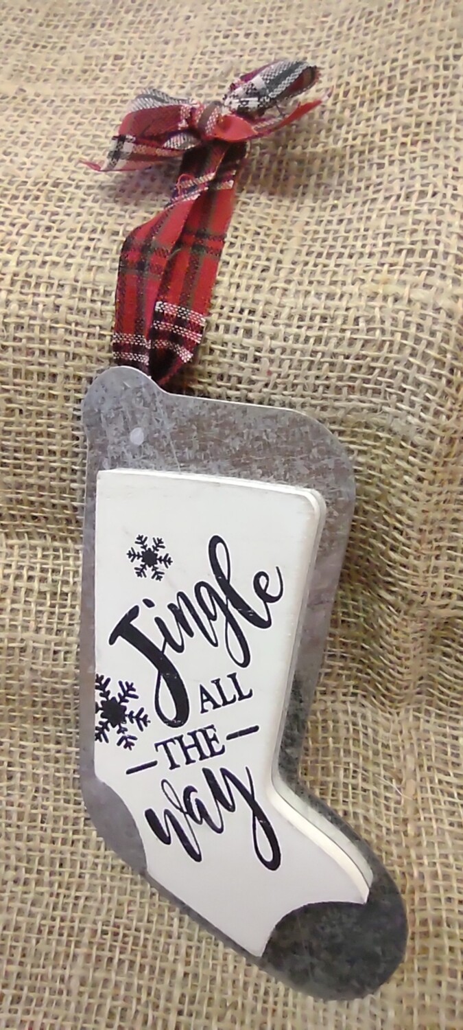 Jingle All the Way Wood/Metal Ornament, 4" x 6"