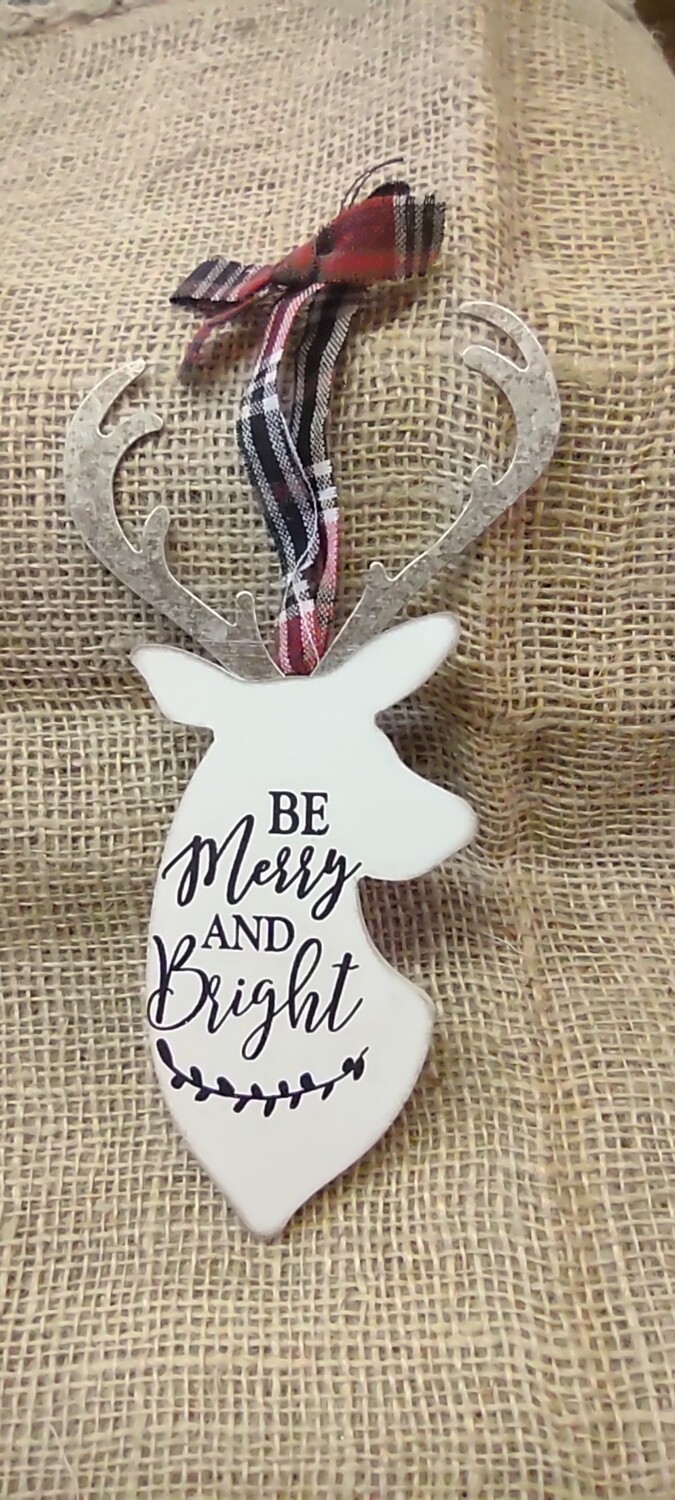 Be Merry and Bright Deer Wood/Metal Ornament, 4" x 8"