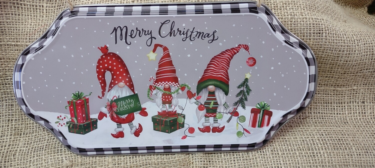 Metal Merry Christmas Gnome Sign, 12" x 6"