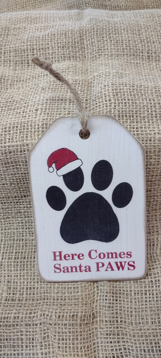 Paws Holiday Wood Ornament, 6" x 4"