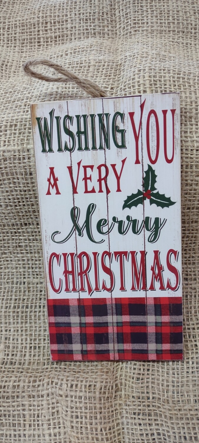 Wishing Merry Christmas Wood Ornament, 6.75" x 3.5"