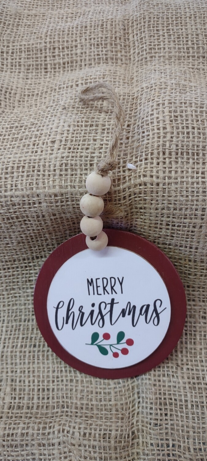 Merry Christmas Wood Ornament, 4" x 4"