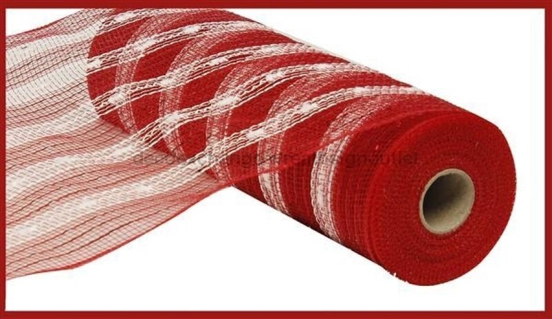 Snowball Metallic Red/White Stripe Mesh, 10.5" x 10 Yards