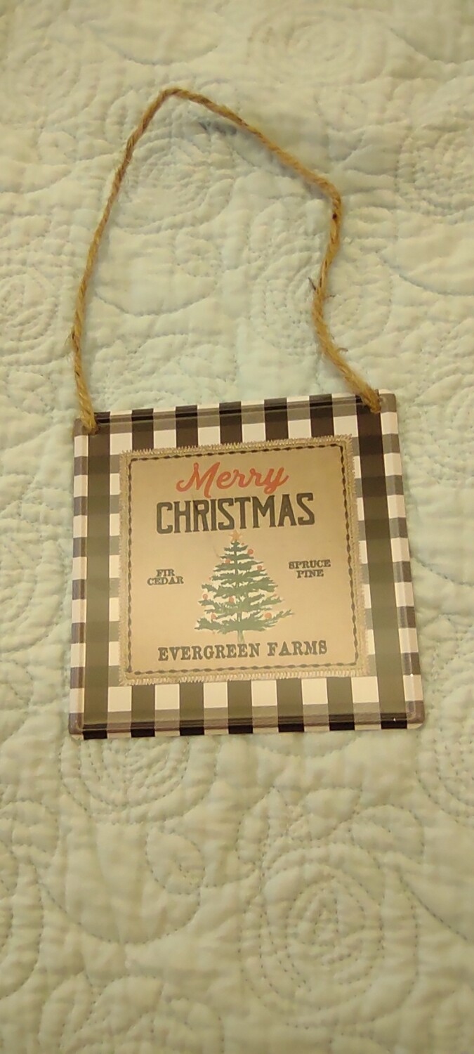 Black/White Merry Christmas Metal Ornament, 5" x 5"