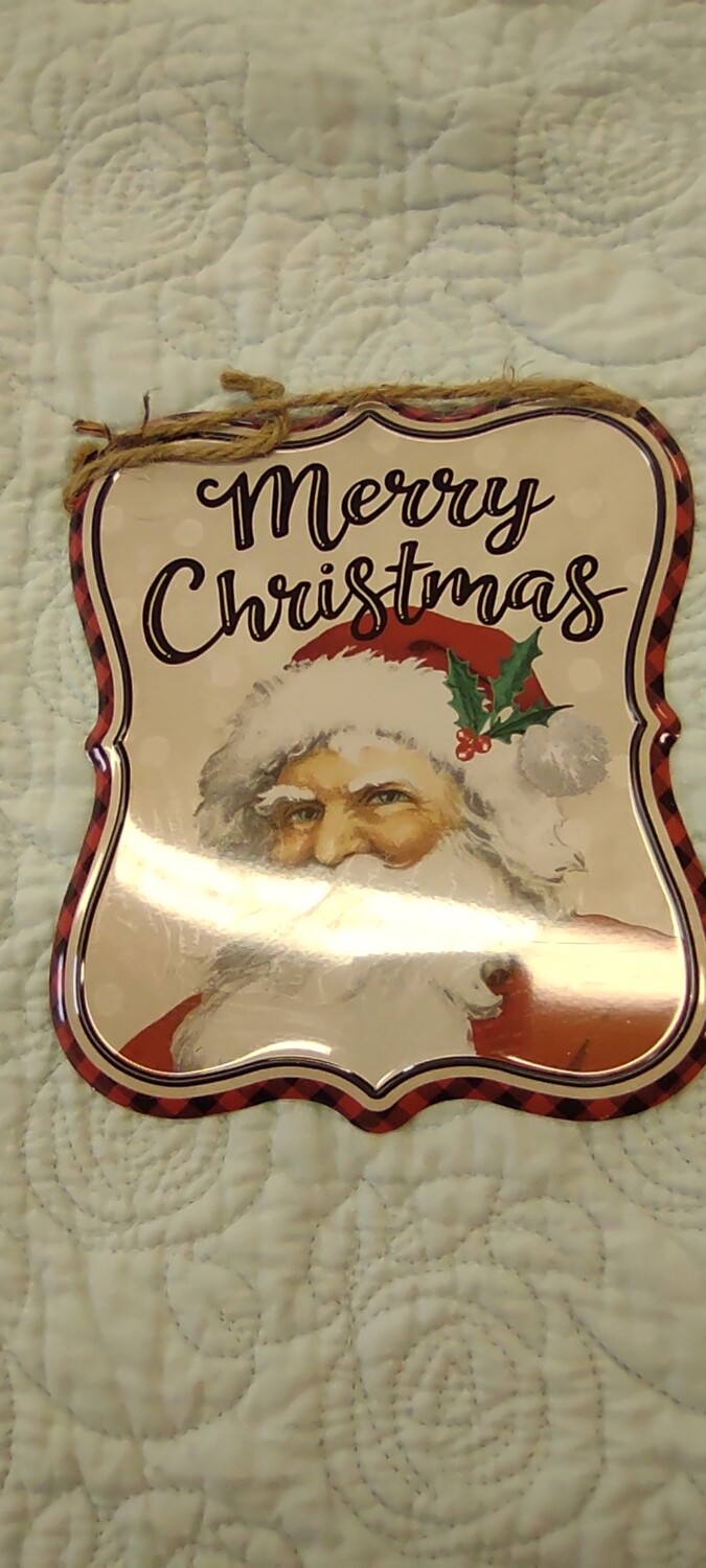 Merry Christmas Santa Metal Sign, 7" x 6"