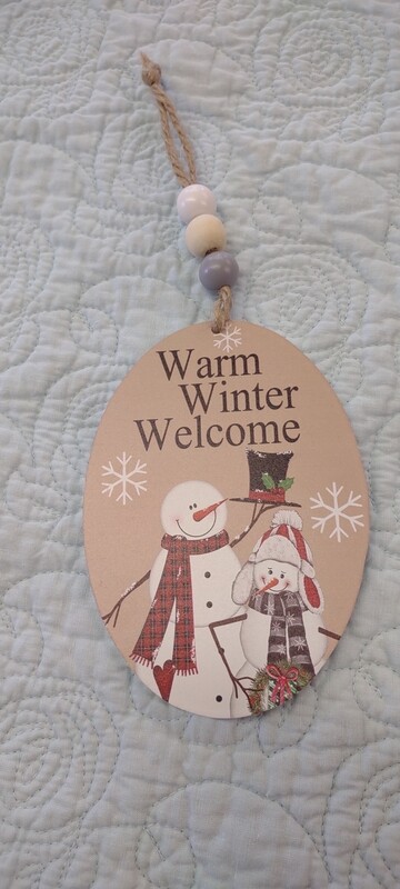 Winter Welcome Wood Snowman Sogn, 8" x 3"