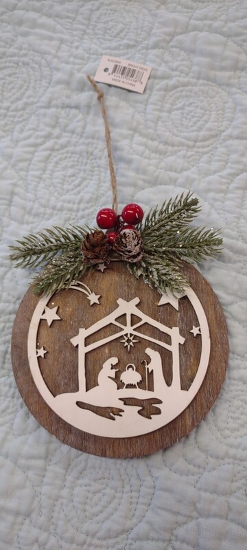 Round Nativity Ornament, 4.5" x 5.5"