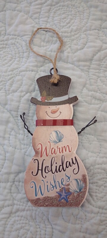 Warm Holiday Wishes Snowman Ornament with Seashells, 5" x 3"