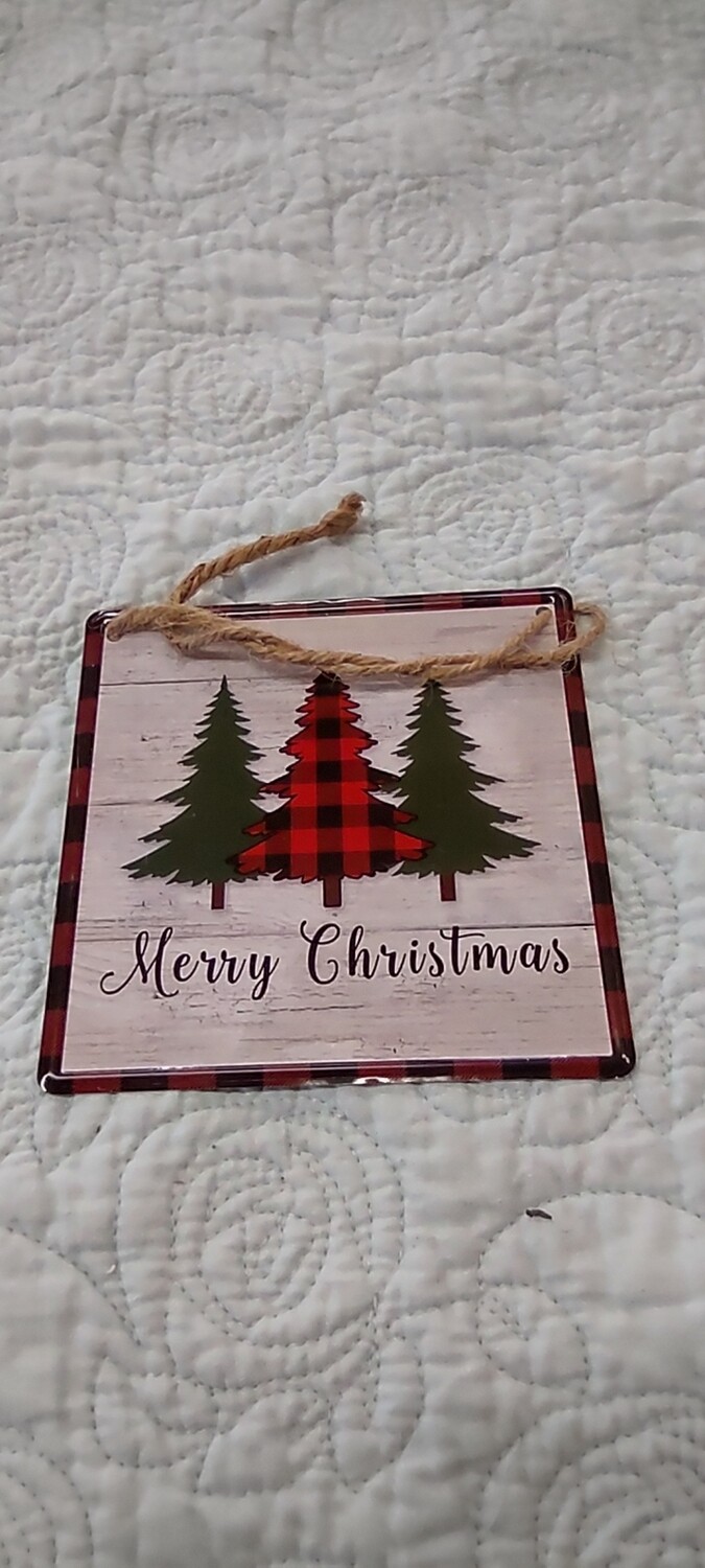 Merry Christmas Metal Tree Ornament, 5" x 5"