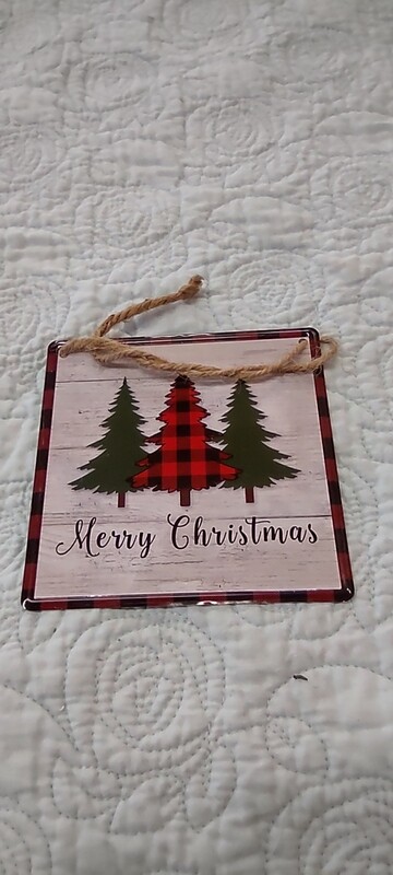 Merry Christmas Metal Tree Ornament, 5" x 5"