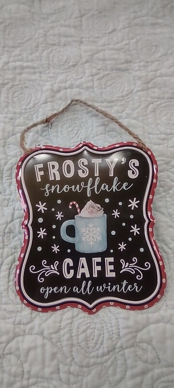Frosty's Snowflake Cafe Metal Sign, 7" x 6"