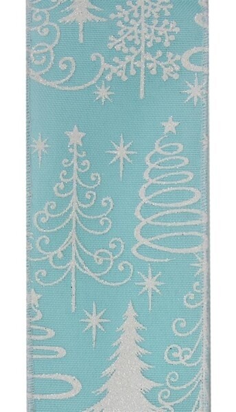 Multi Trees/Faux Royal Burlap, 2.5" x 10 Yds, Blue/White
