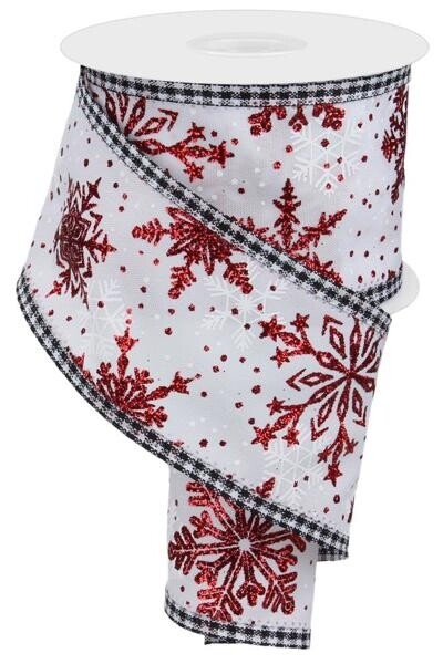 Multi Snowflake with Gingham, White, 2.5" x 10 Yards