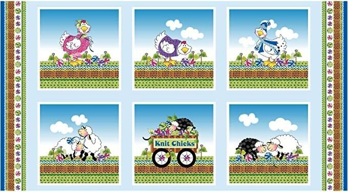 Knit Chicks Fabric Panel  by Jody Houghton for Henry Glass, 24" x 44"