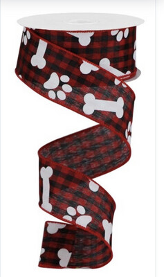 Paws & Bones On Red & Black Check 1.5 Wired