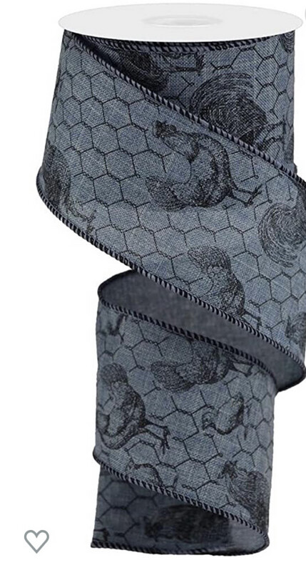 Chickens / Chicken Wire On Grey Blue 2.5 X 10 Yd. Wired