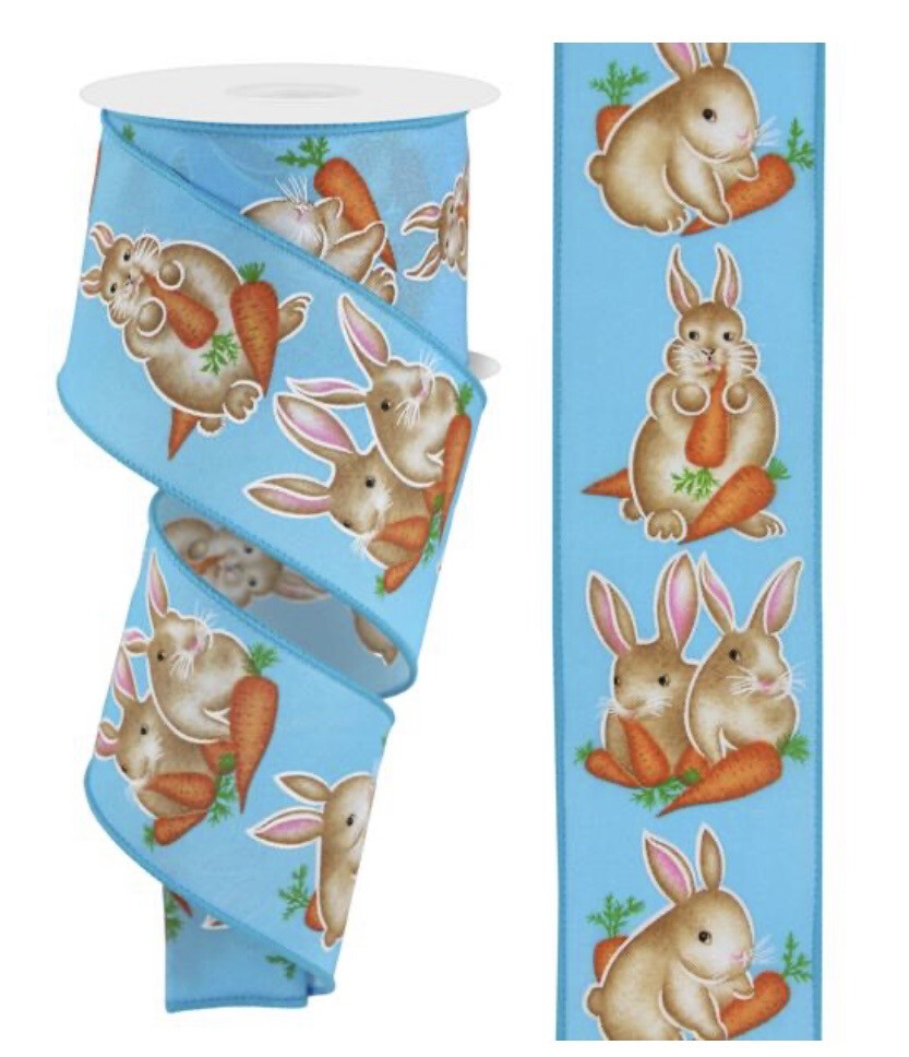 Bunnies On Blue 2.5 X 10 Yds. Wired