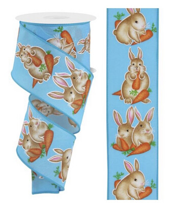 Bunnies On Blue 2.5 X 10 Yds. Wired
