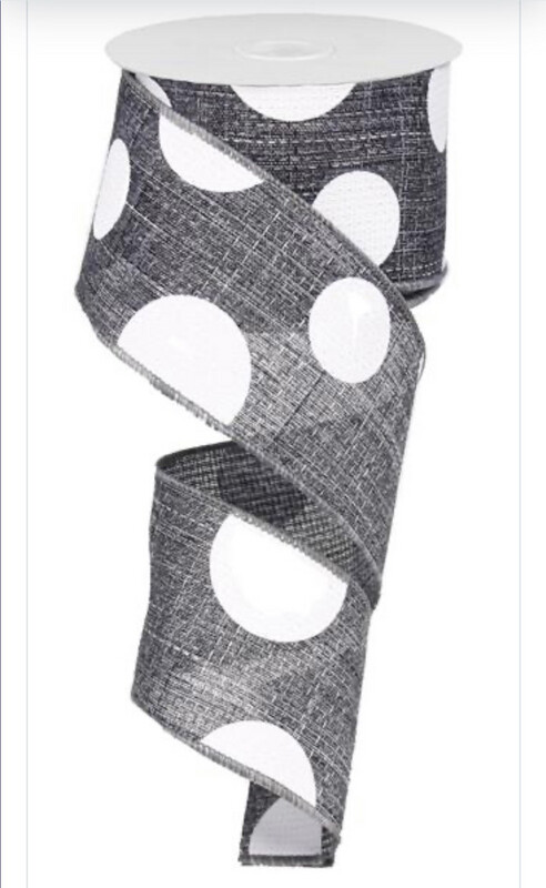 Grey & White Dot Ribbon 2.5 X 10 Yds. Wired