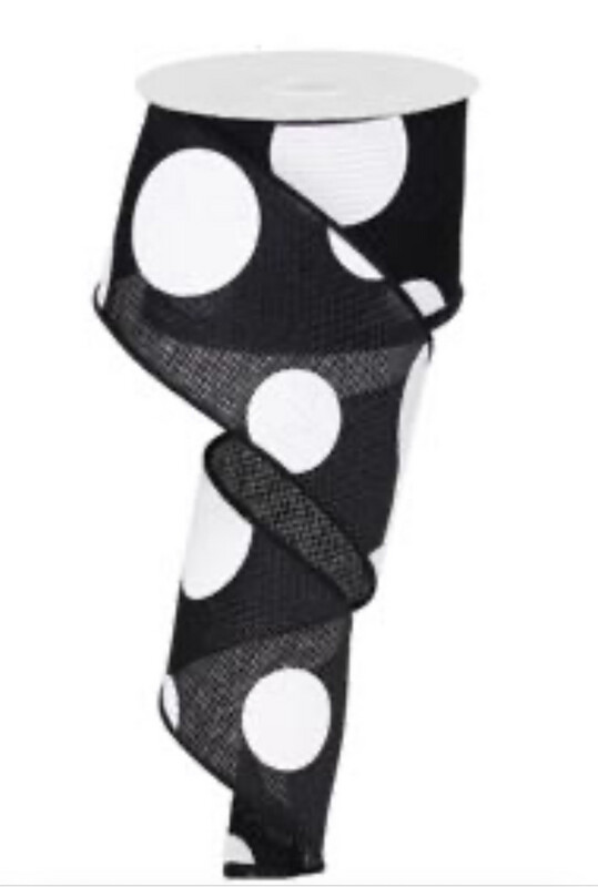 Black & White Dot Ribbon 2.5 X 10 Yds. Wired