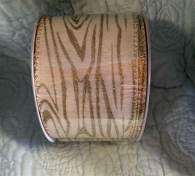Natural Wired Ribbon With Glitter Weave And Gold Edge 2.5 X 10 Yds.