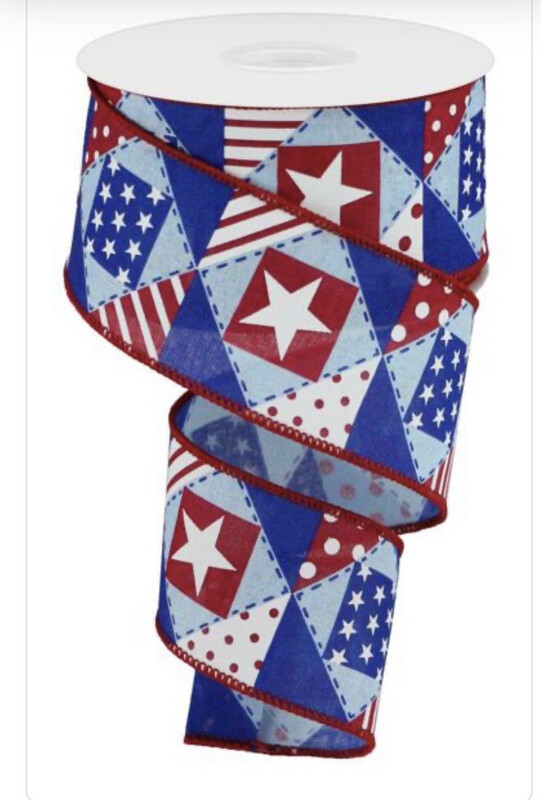 Patriotic Patchwork/Royal 2.5 X 10 Yds. Wired