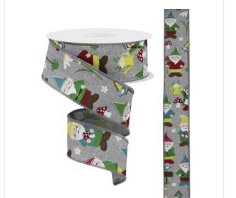 Garden Gnomes On Grey 1.5 X 10 Yds. Wired