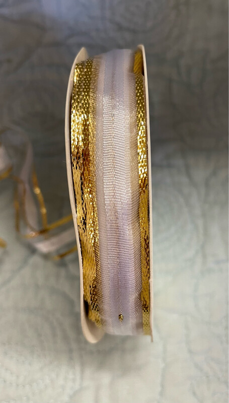 White & Gold Pull Bow Tara 5/8" X 25 Yds.