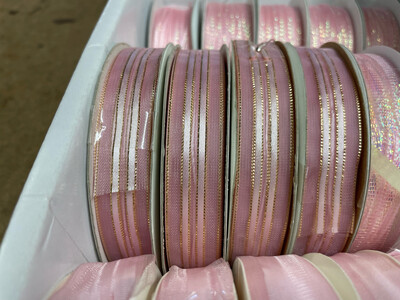 Stripe Pink Pull Bow Metallic 5/8