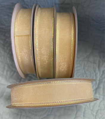 Gold Edge Sheer Metallic Ivory Iridescent Ribbon 5/8