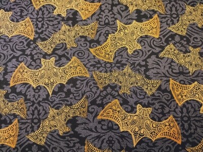 Mystery Manor Halloween Flying Bats Fabric in Bronze by Andover