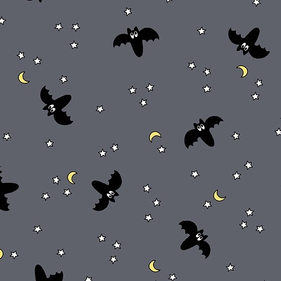 Hocus Pocus Bat Print in Cauldron by Kim Schaefer for Andover Fabrics