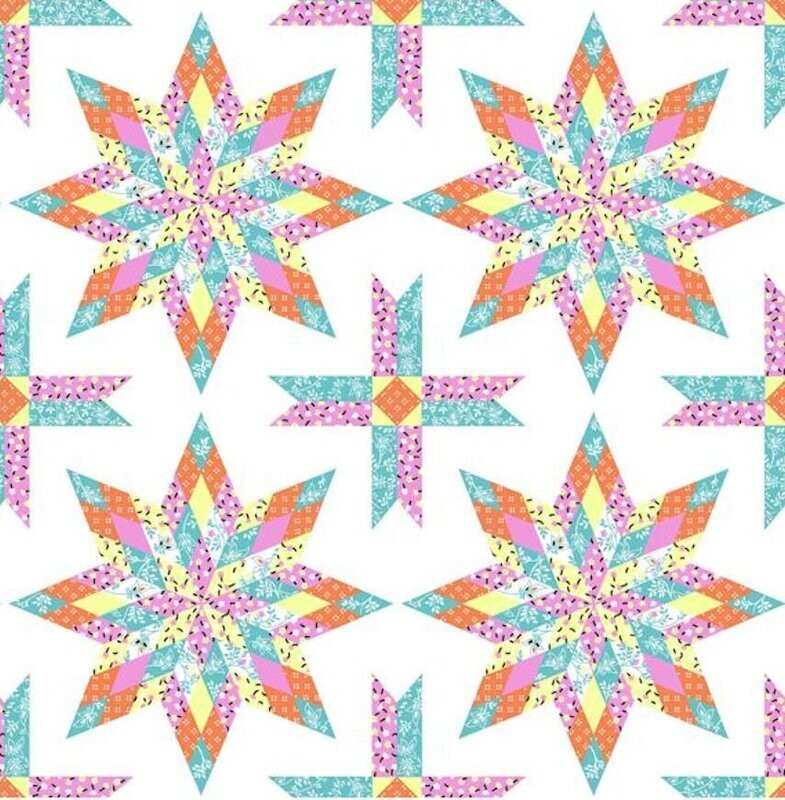 90" Lone Star Teal Quilt Top Print, 3.5 Yards