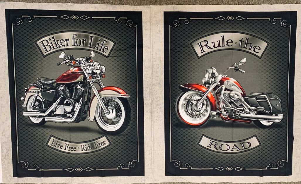 Biker for Life/Rule the Road Pillow Panel by QT Fabrics, 24" x 44"