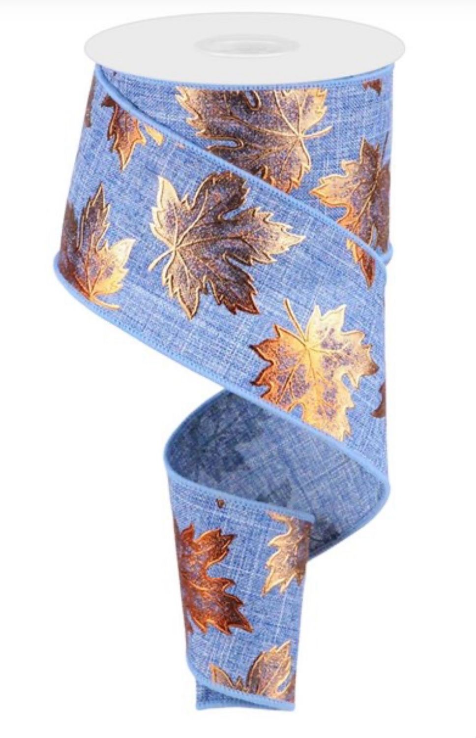 Denim Foil Leaf 2.5 X10 Wired Ribbon