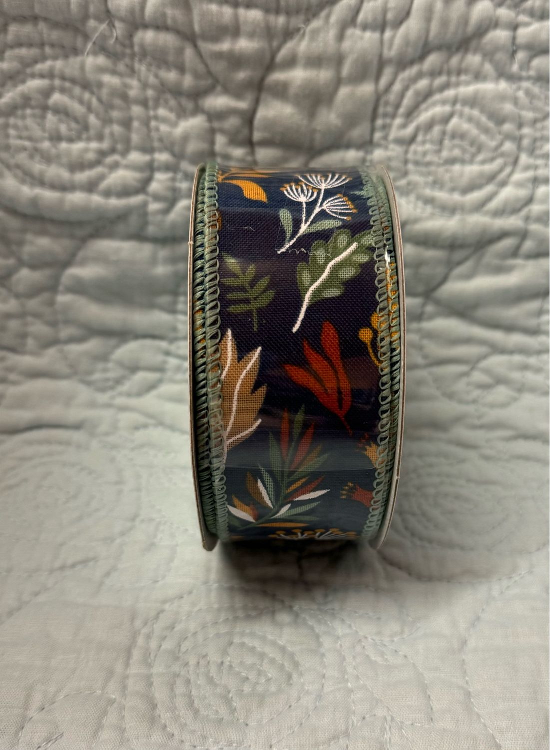 Navy With Fall Florals 1.5 X 10 Yd. Wired Ribbon