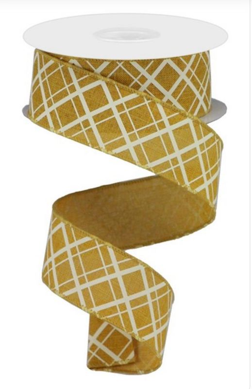 Diagonal Mustard 1.5 X 10 Wired Ribbon