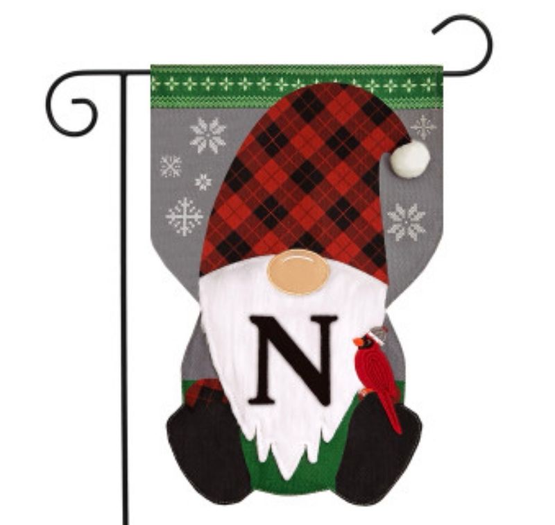 Winter Gnome Burlap Monogram Letter N