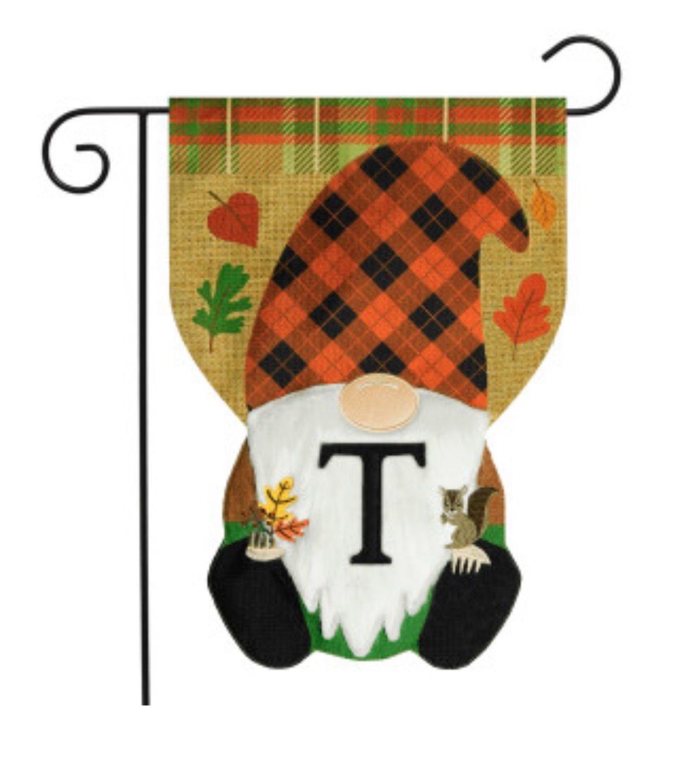 Fall Gnome Burlap Monogram Letter T