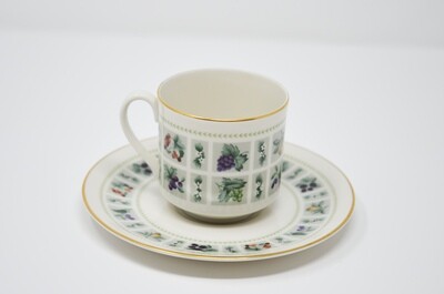Cup and Saucer, Light Green Fruit and Flowers