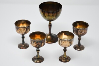 Brass Vase and Cups, Set of 6