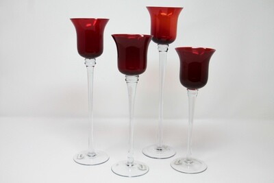 Set of 4 Red Glass Candle Holders