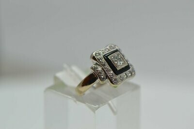 White Gold/ Onyx & Diamond Ring
