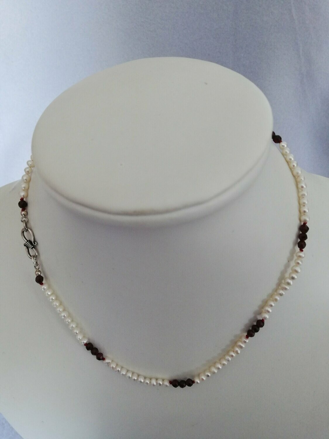 Granat-Kette 001, Granat 3-4mm, Süßwasserzuchtperle klein