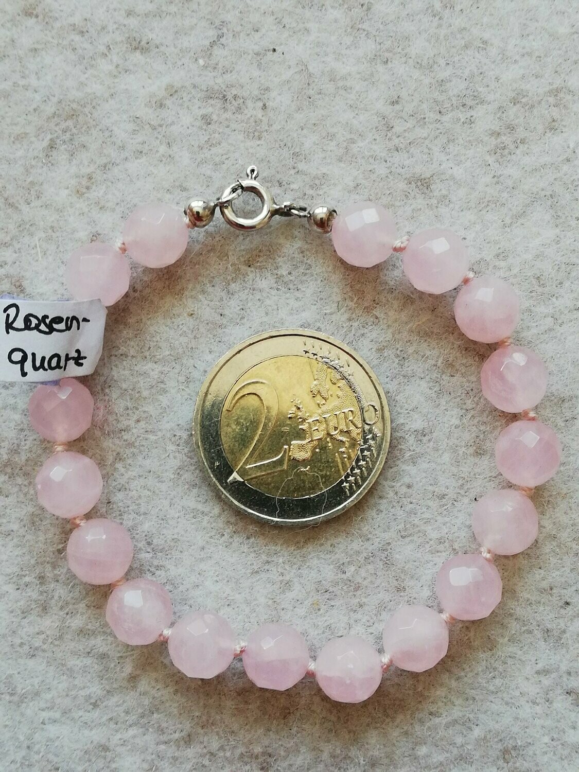 Rosenquarz-Armband 001, 8mm facettiert, 19 cm Länge